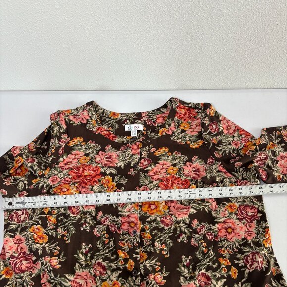 Denim & Co Button Front Top Size 1X Brown Multi Floral Print Long Sleeve A282231 - Picture 7 of 10